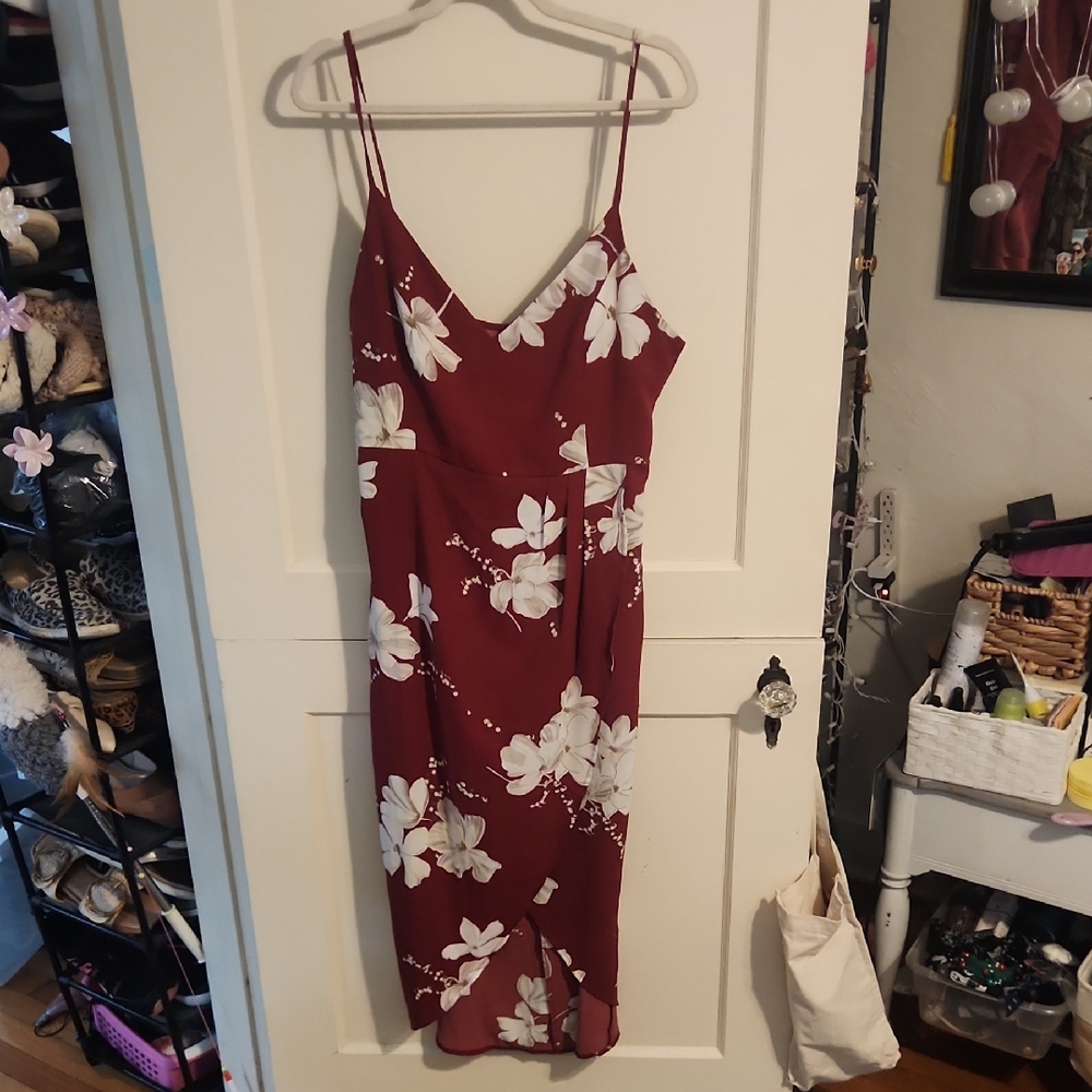 Floral Burgundy Spaghetti Strap Dress